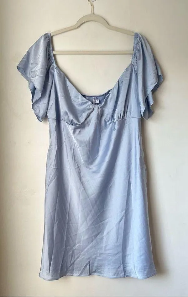 Curve Isabel Light Blue Satin Ruffle Mini Dress 16 - Image 8