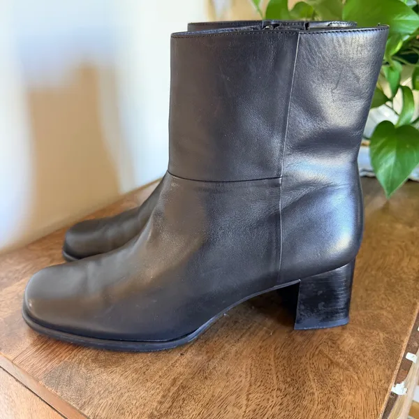 Easy Spirit Ankle Boots Womens Black Leather Square Toe Block Heel Side Zip - Image 11