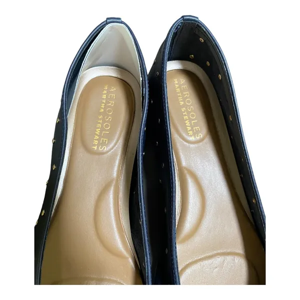 Aerosoles x Martha Stewart Shelley Flats 8.5 Navy Leather Studded Ballet Shoes - Image 7