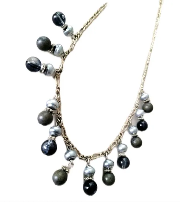 Vintage Blue Dangle Beaded Necklace Choker - Image 2