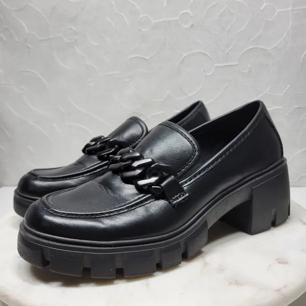 Madden Girl Hoxtonn Chunky Platform Loafer Womens 8 Black Chain Lug Sole‎ Grunge - Image 4