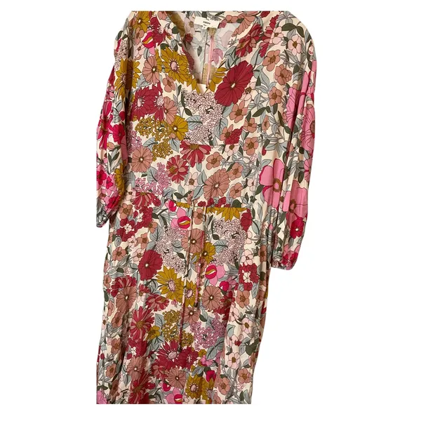 Entro Floral Print Maxi Dress Long Sleeve V Neck Bohemian Cottagecore Style‎ - Image 2