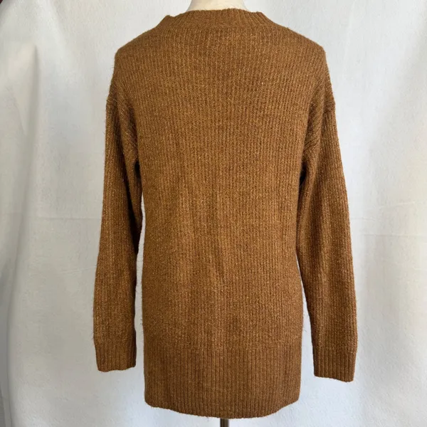 Nine West Metallic Sparkle Knit V Neck Long Sleeve‎ Sweater Brown Womens Small Minimalist - Image 5