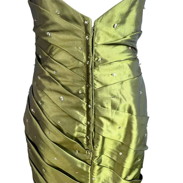 MoriLee Strapless Jewel Pleated Green Mermaid Gown 10 Formal Prom Pageant - Image 6