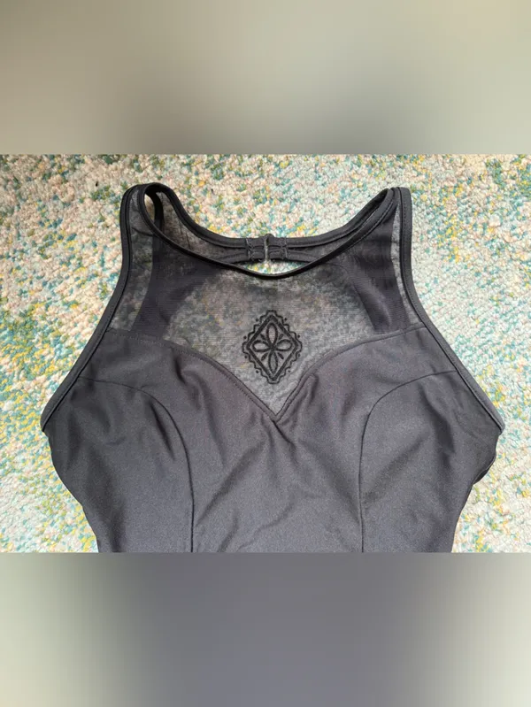 Vintage Jantzen black one-piece mesh yoke swimsuit, size 12 - Image 2