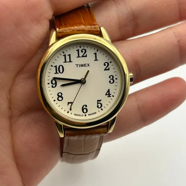 Timex Easy Reader Gold-tone Textured Brown Leather Women’s Watch Working - Image 7