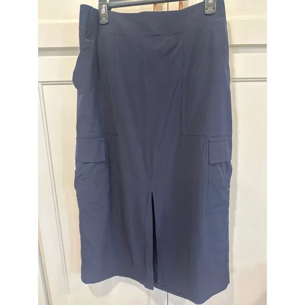 Athleta Navy brooklyn heights Cargo Midi Skirt Utility Travel Slit Womens 14 - Image 4