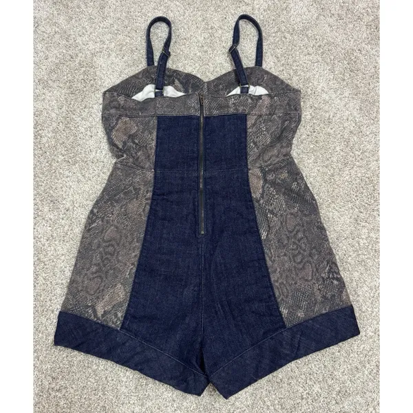 Pilcro Anthropologie Snake Print Denim Bustier Romper Shorts Size 4 - Image 5