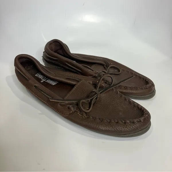 Minnetonka brown soft pebbled leather‎ moccasins indoor outdoor slippers size 8 - Image 2