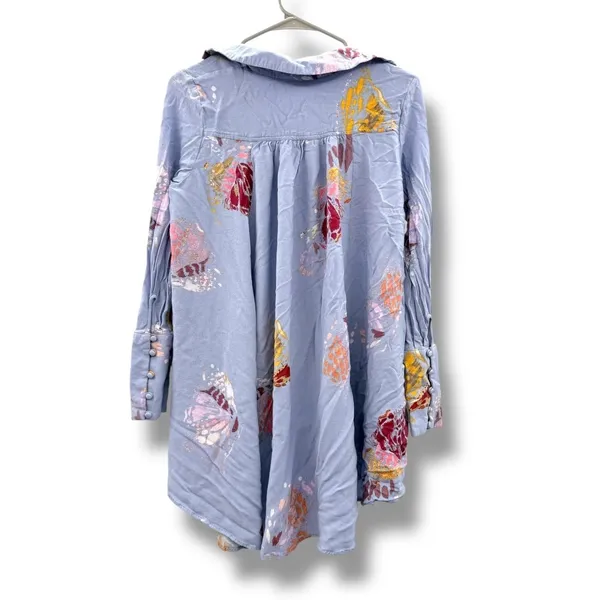 Free People Field of Butterflies‎ Tunic Top Women's Small Blue Floral Boho - Image 3
