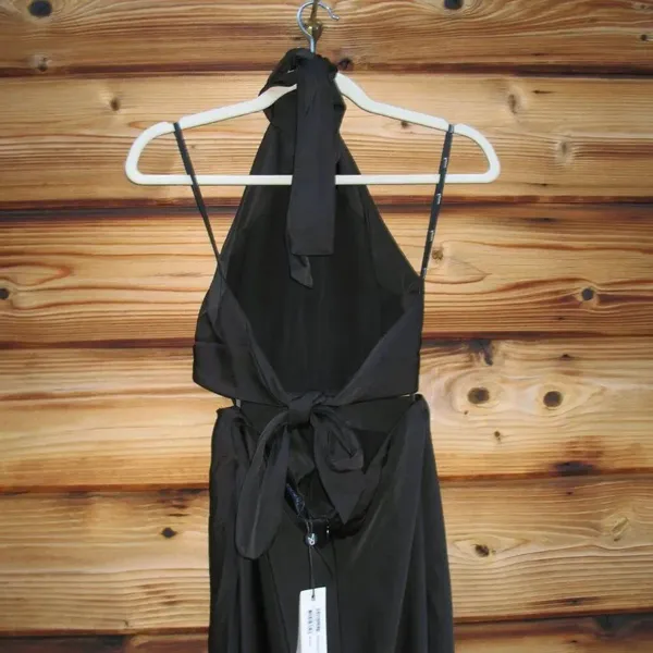 NWT MINKPINK XS Black Satin Halter Cut Out Maxi Dress Gown - Image 10