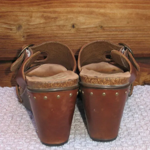 Dansko Womens 7 Fern Leather Platform Wedge Buckle Sandals Shoes - Image 6