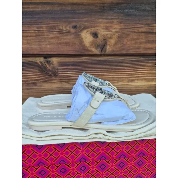 Tory Burch Leather Miller Pave Sandal In Cream Size 5 - Image 6