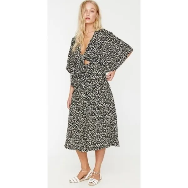 FAITHFULL THE BRAND Massimo Midi Dress Floral Blossom Village Tie Front Small - Image 4