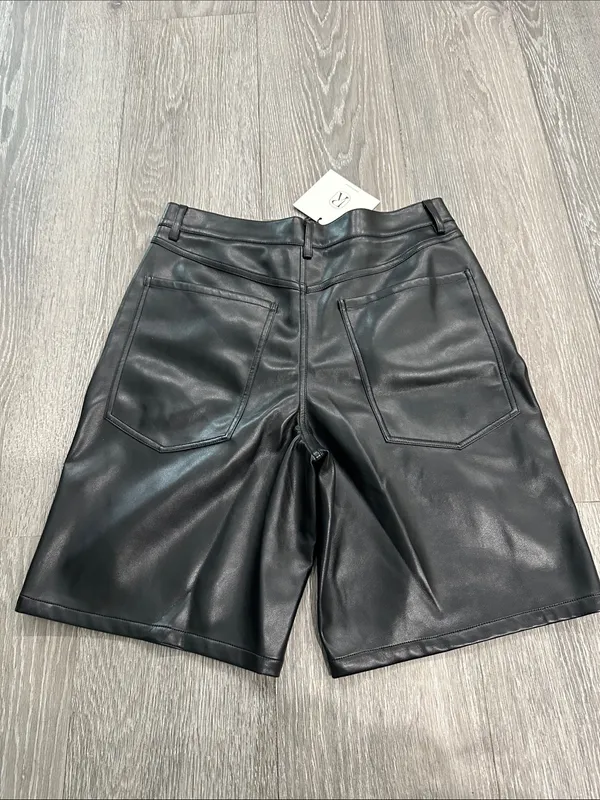 Vegan Leather Black Women’s Shorts - Image 3