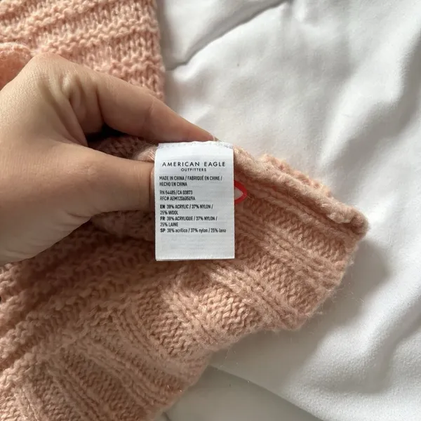 American Eagle Sweater Oversized Womens Medium V Neck Knit Pink Wool‎ Blend - Image 7