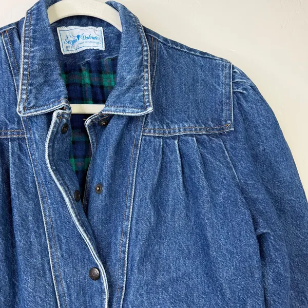 Vintage Sergio Valente VTG Western Pleated Flannel Puff Shoulder Denim Jacket - Image 3
