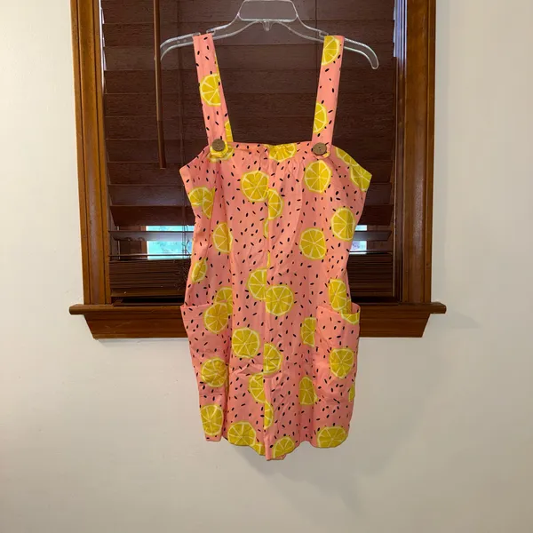 NWT $148 Anthropologie x Hutch Pink Lemon Short Front Patch Pockets Overalls S - Image 3