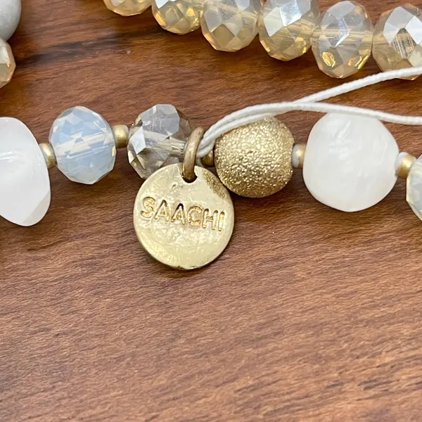 SAACHI Bracelet Set Stone Geode Crystal Beaded Stretch NWT Boho Stackable Artsy White - Image 2