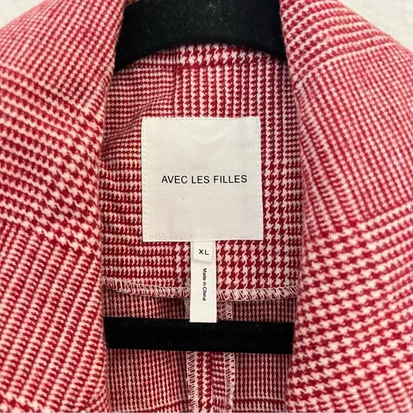 Anthropologie Avec Les Filles Red Houndstooth Plaid Longline Blazer NEW Size XL - Image 9