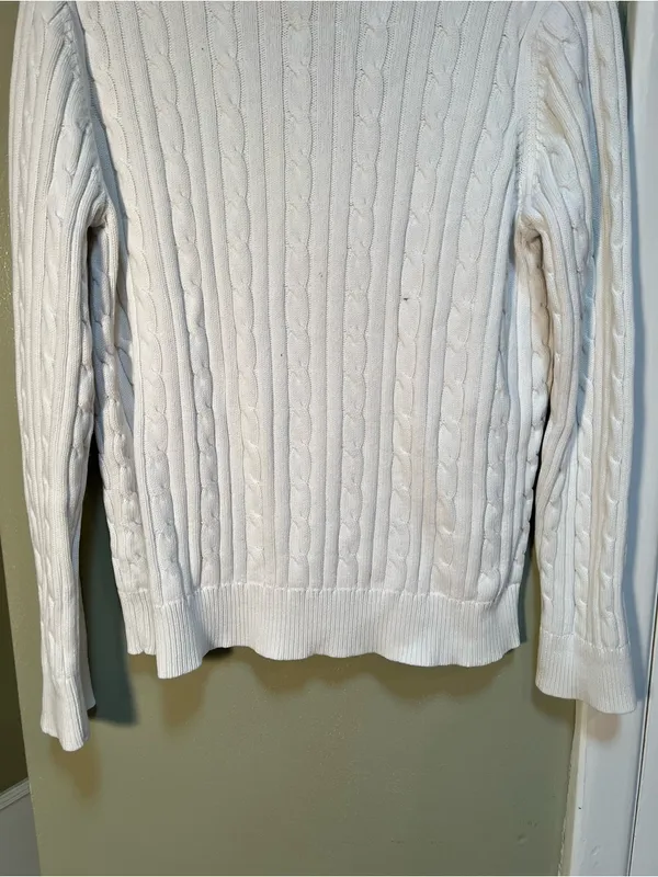 Chaps Women's Size XL V-Neck Sweater Cream White Cableknit 100% Cotton - Image 10