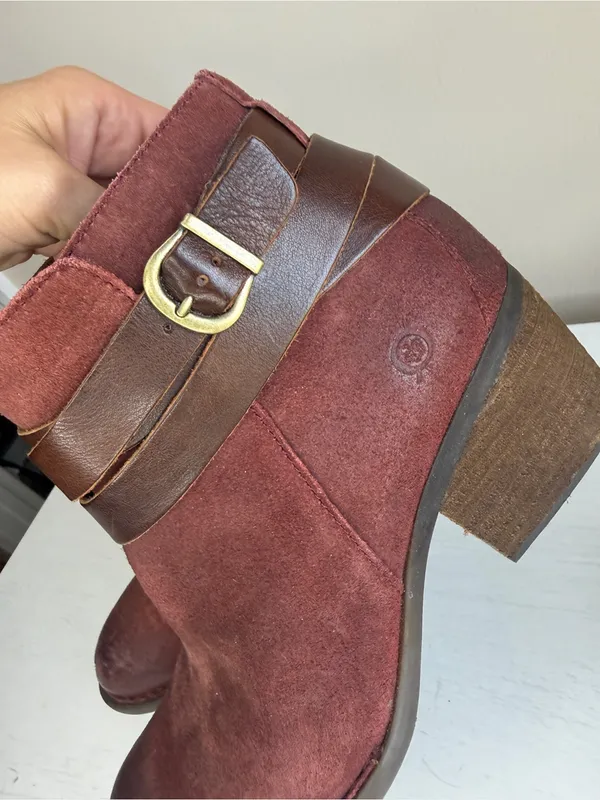 Børn Payton Burgundy Suede Dark Leather Strappy Ankle Booties Sz 9 - Image 5