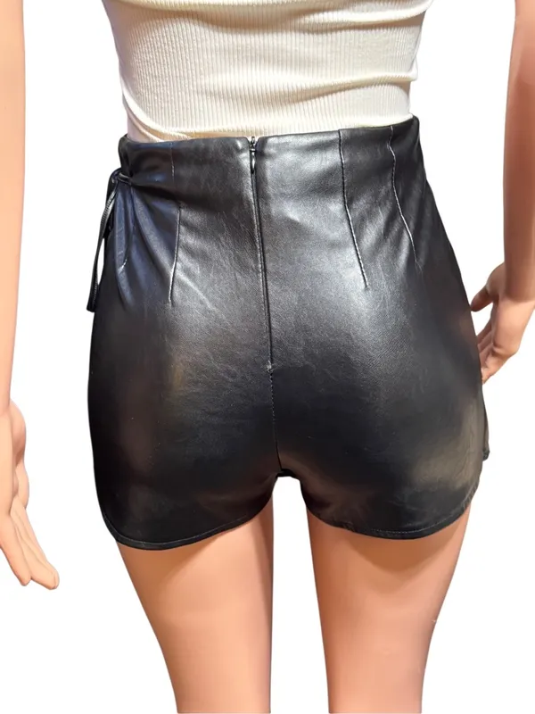 Papaya black high waist faux leather side wrap mini skirt S - Image 4