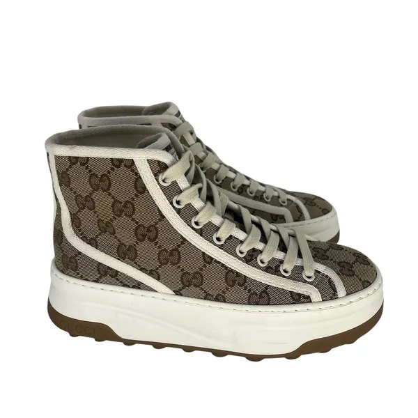 Gucci GG Canvas‎ Platform High Top Sneakers Beige Size 37.5 - Image 6