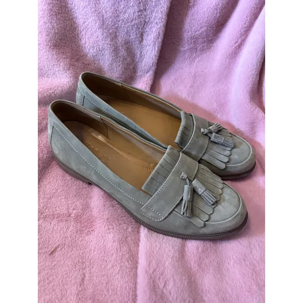Hotter Gray Suede Kiltie Tassel Loafers Made in England Womens Size 9.5 Slip On - Image 3