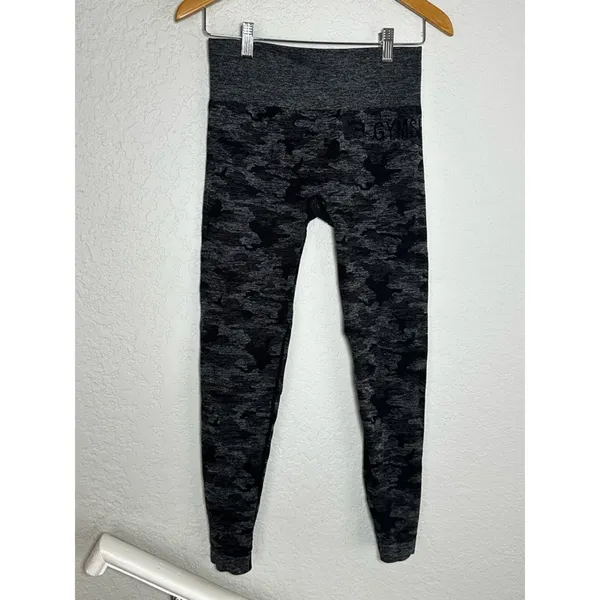 Gymshark Adapt Camo Seamless Leggings Black Grey High Waist Athletic Workout - Image 3