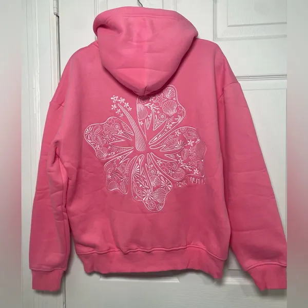 Pink Palm Puff Hoodie Sweatshirt Hawaii Hibiscus Women's Pink Size Small - Image 2