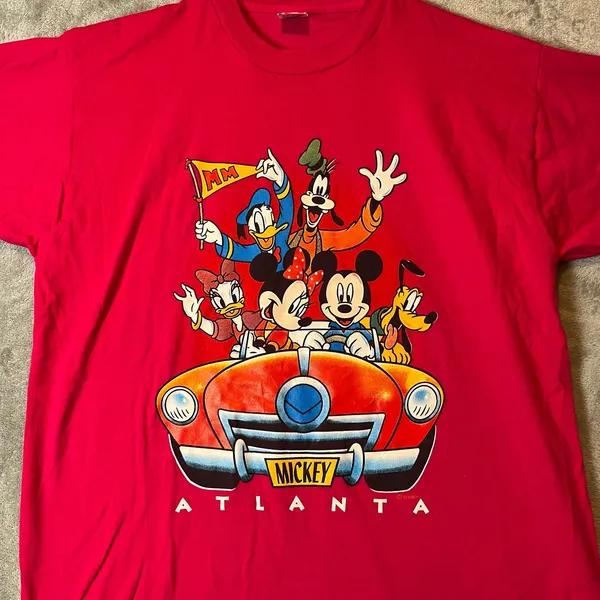 Vintage Disney Sz XL Mickey and Friends Atlanta Graphic Tee Pink Single Stitch‎ - Image 2