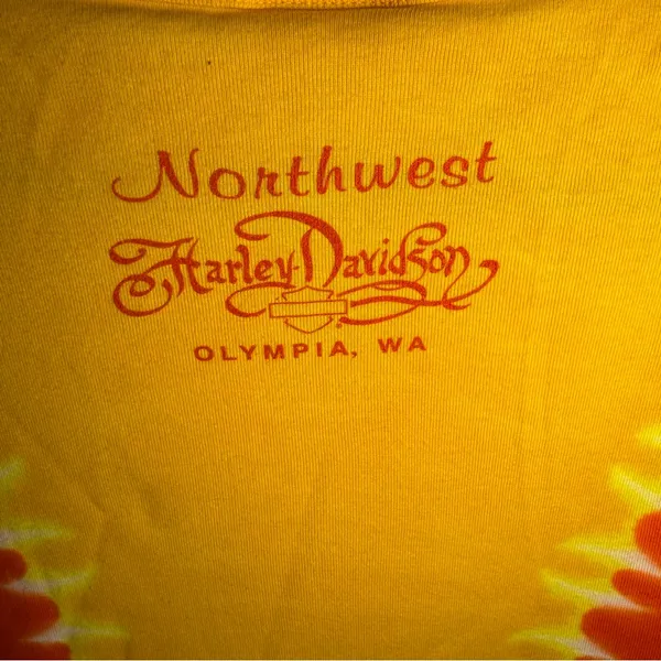 Vintage 2004 Harley Davidson Women’s Large Tshirt Tie Dye Orange Yellow - Image 4
