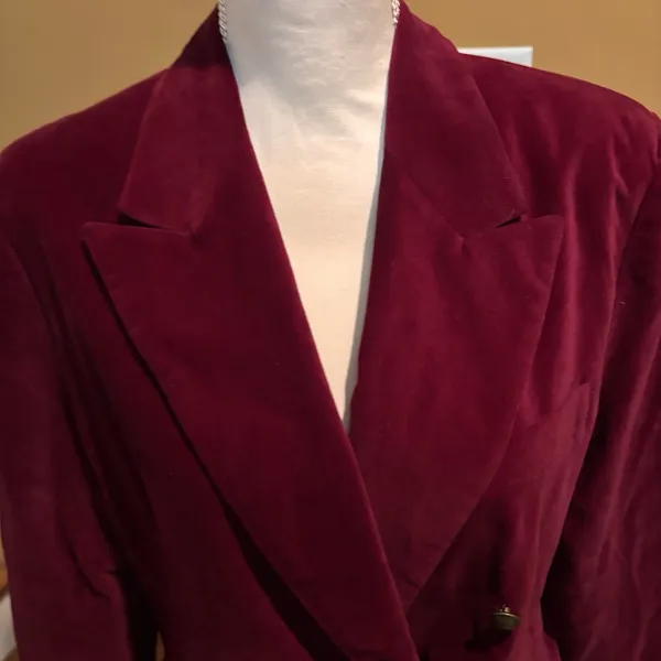 Vintage Cambridge Dry‎ Goods Burgundy Velvet Blazer Jacket Women's Size 8 - Image 3