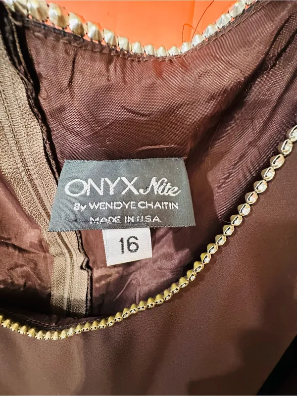 Onyx Nite Brown V-Neck Maxi Dress with Rhinestone Trim - Image 6