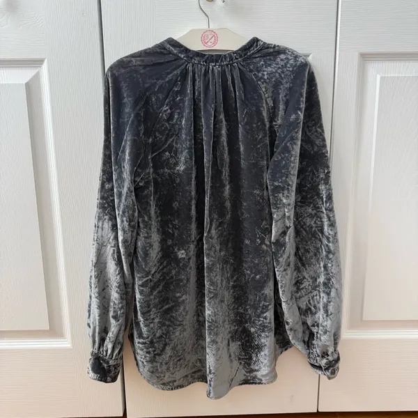 Anthropologie Pilcro Velvet Femme Button Down Crushed Velvet Top in Gray - Image 3