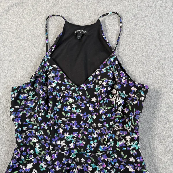 Express Women's Size 0 Black Floral Halter Neck Sleeveless Fit & Flare Dress - Image 2