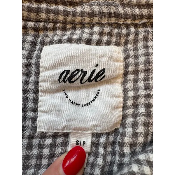 Aerie Plaid Button Up Shirt‎ Long Sleeve Gauze Women's Small - Image 8