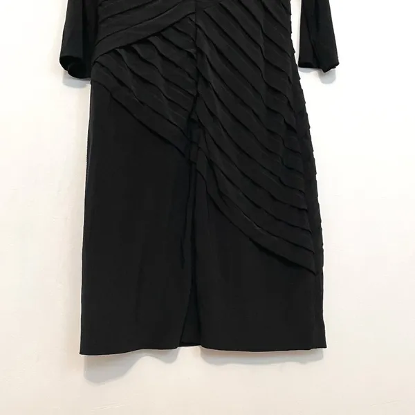 ADRIANNA PAPELL Black Shutter Pleat Pleated 3/4 Sleeve Jersey Knit Sheath Dress - Image 16
