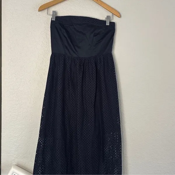 Ann Taylor Navy Blue Strapless Maxi Dress Resortwear Mesh Beachy Vacation Preppy - Image 5