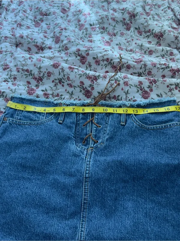 Vintage Denim Lace-Up Mini Skirt - Blue - Image 4