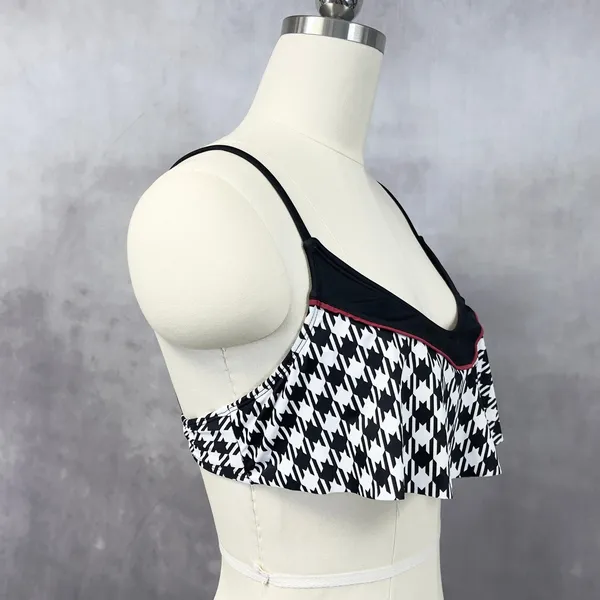 Houndstooth Bikini Top Women‎ Large Ruffle Stretch Retro Beach Preppy Chic - Image 3