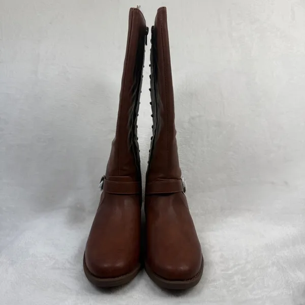 Sugar Brown Faux Leather Lace Up Back Leopard Print Knee High Boots Size 5‎ - Image 2
