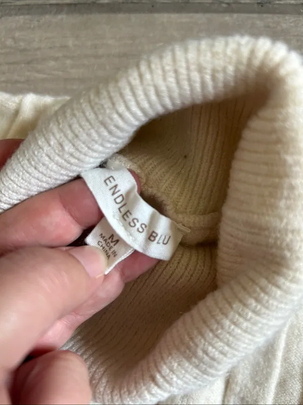 Cream Ribbed Turtleneck Dickey with Side Ties - Image 2