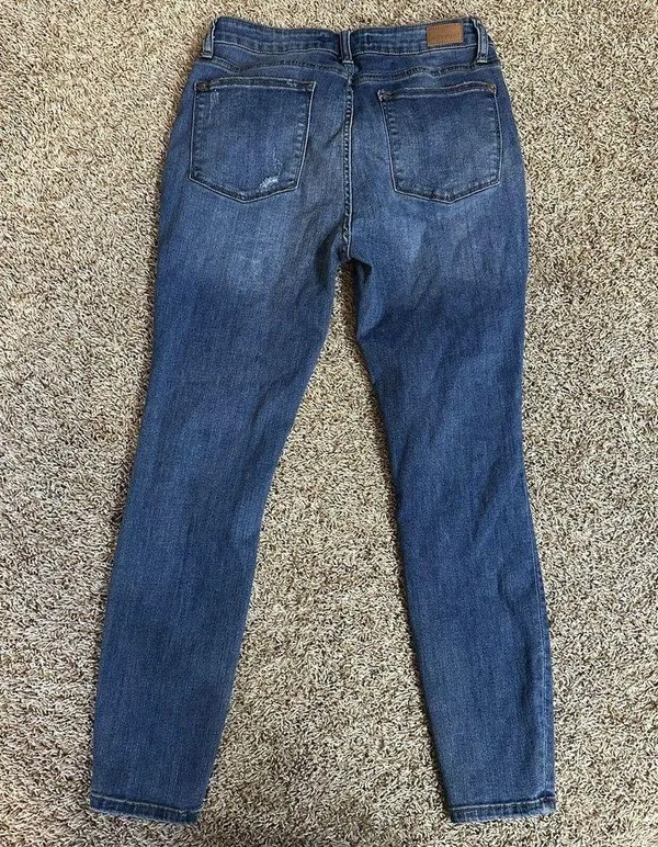 Judy Blue Jeans Womens 11/30 Skinny Fit Blue Distressed Red Plaid Underlay Jeans - Image 3