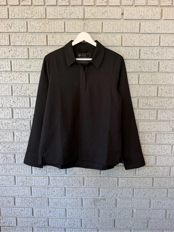 NWT Figs Nala Long Sleeve Polo Top Black Women’s Size Medium - Image 3