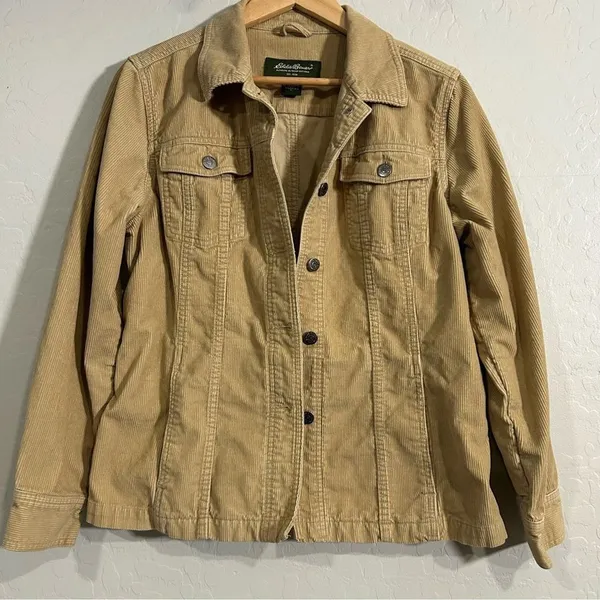 Eddie Bauer Corduroy Trucker Jacket Tan Large Cotton Western Cottagecore Top - Image 2