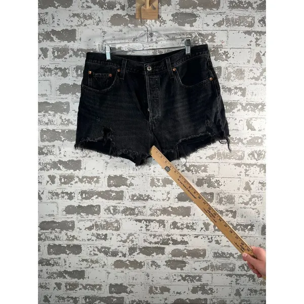 Levi’s | women black button fly denim shorts distressed - Image 7
