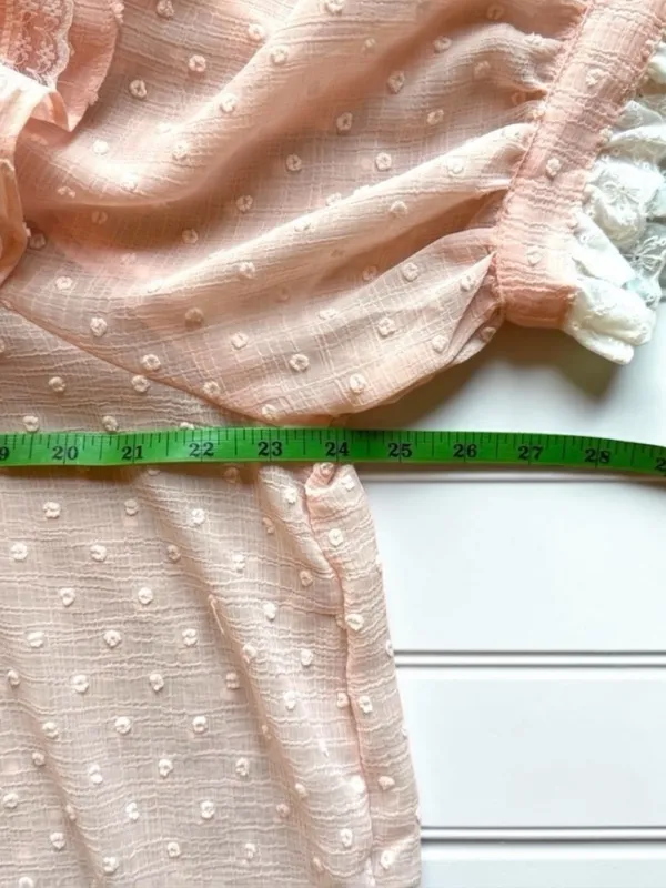 POL Pink Swiss Dot Ruffle Lace Blouse Size Large Cottagecore - Image 7