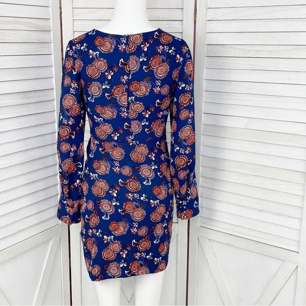 Zara Trafaluc Sheath Dress Floral Long Sleeve‎ Blue Size XS - Image 4